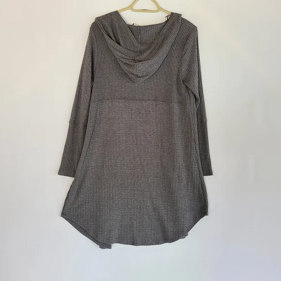 Paper Crane Charcoal Lightweight Waffle Openfront Hooded Cardigan Size Medium - Picture 3 of 10